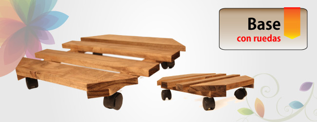 Bases con ruedas de madera para macetas de plastico Bases con ruedas de madera para macetas de plastico